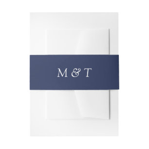 Minimalistisches Navy Blue mit White Monogram Wedd Einladungsbanderole