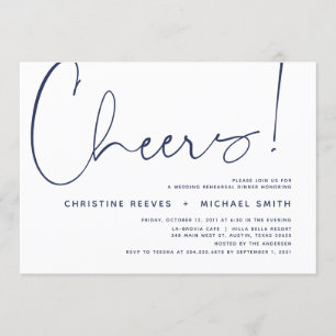 Minimalistisches Navy-Script-Hochzeitsessen Probe Einladung