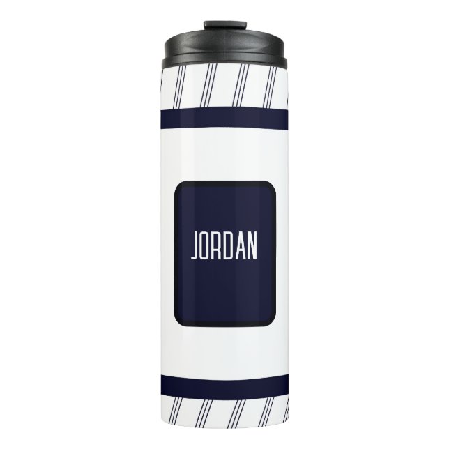 Minimalistisches Navy-Streifen-Design mit individu Thermosbecher (Vorderseite)