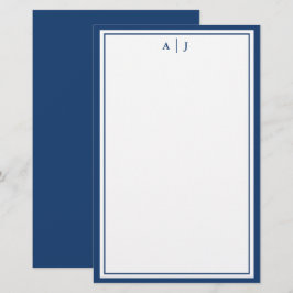 Minimalistisches Navy-Two-Border-Monogramm Briefpapier
