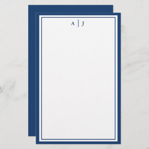 Minimalistisches Navy-Two-Border-Monogramm Briefpapier