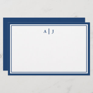 Minimalistisches Navy-Two-Border-Monogramm Briefpapier