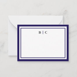 Minimalistisches Navy-Two-Border-Monogramm Mitteilungskarte