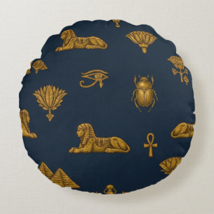 Minimalistisches Navy- und Antique-Gold-ägyptische Rundes Kissen