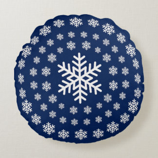 Minimalistisches Navy- und Weiß-Schneeflocken-Mand Rundes Kissen
