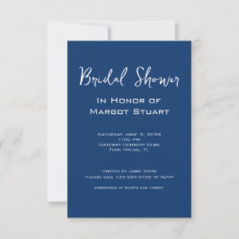 Minimalistisches Navy White Script Strip Brautpart Einladung