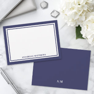 Minimalistisches Navyblau-Doppelrand-Monogramm Mitteilungskarte