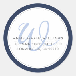 Minimalistisches Navyblau-Doppelrand-Monogramm Runder Aufkleber