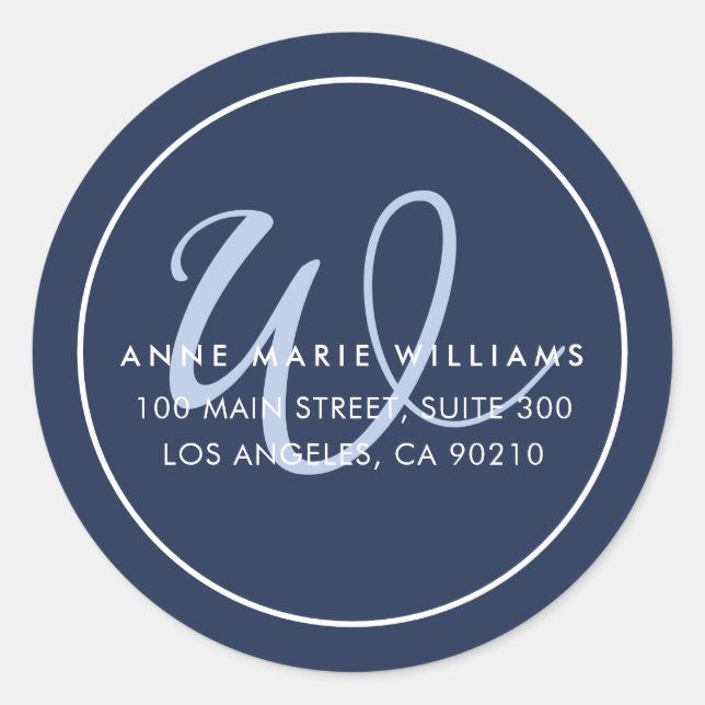 Minimalistisches Navyblau-Script-Rahmen-Monogramm Runder Aufkleber (Vorderseite)