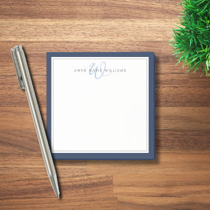 Minimalistisches Navyblau-Script Zwei-Rahmen-Monog Post-it Klebezettel