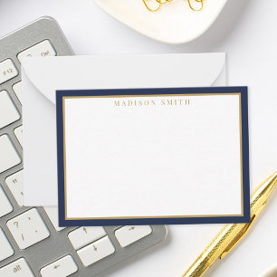 Minimalistisches Navyblau und Gold Monogramm Mitteilungskarte