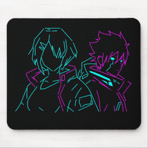 Minimalistisches Neon Rosa & Blau Cyberpunk Anime Mousepad