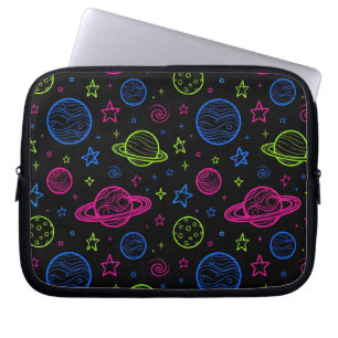 Minimalistisches Neon-Weltraum- und Planeten-Nacht Laptopschutzhülle