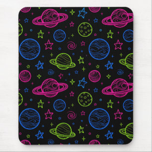Minimalistisches Neon-Weltraum- und Planeten-Nacht Mousepad