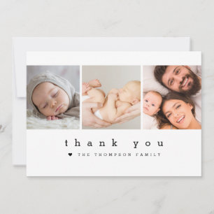 Minimalistisches neutrales Herz 3 Fotos Baby Showe Dankeskarte