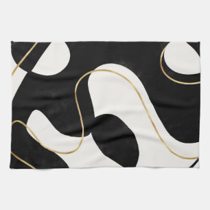 Minimalistisches neutrales Schwarzes Gold Abstrakt Geschirrtuch