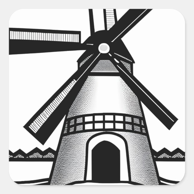 Minimalistisches niederländisches Windrad Quadratischer Aufkleber (Vorderseite)
