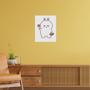 Minimalistisches Niedliches Bunny mit Blume Poster