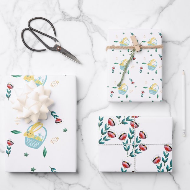 Minimalistisches Niedliches Osterpapier Geschenkpapier Set (Vorderseite)
