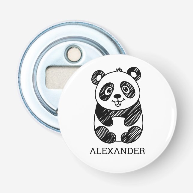 Minimalistisches Niedliches Panda in Schwarz und W Flaschenöffner (Vorderseite)