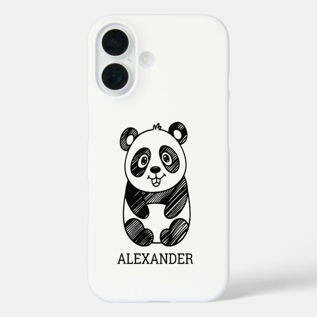 Minimalistisches Niedliches Panda in Schwarz und W iPhone 16 Hülle (Rückseite)