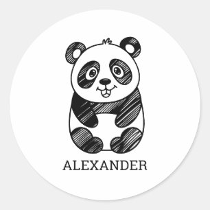Minimalistisches Niedliches Panda in Schwarz und W Runder Aufkleber
