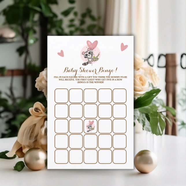 Minimalistisches Niedliches Raccoon Baby Showspiel (Minimalist Cute Raccoon Baby Shower Game Bingo)