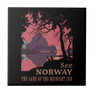 Minimalistisches Norwegen-Sonnenuntergangs-Poster  Fliese
