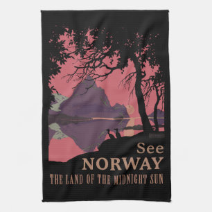Minimalistisches Norwegen-Sonnenuntergangs-Poster  Geschirrtuch
