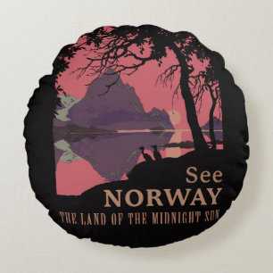 Minimalistisches Norwegen-Sonnenuntergangs-Poster  Rundes Kissen