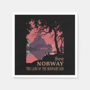 Minimalistisches Norwegen-Sonnenuntergangs-Poster Serviette