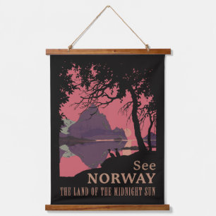 Minimalistisches Norwegen-Sonnenuntergangs-Poster  Wandteppich Mit Holzrahmen