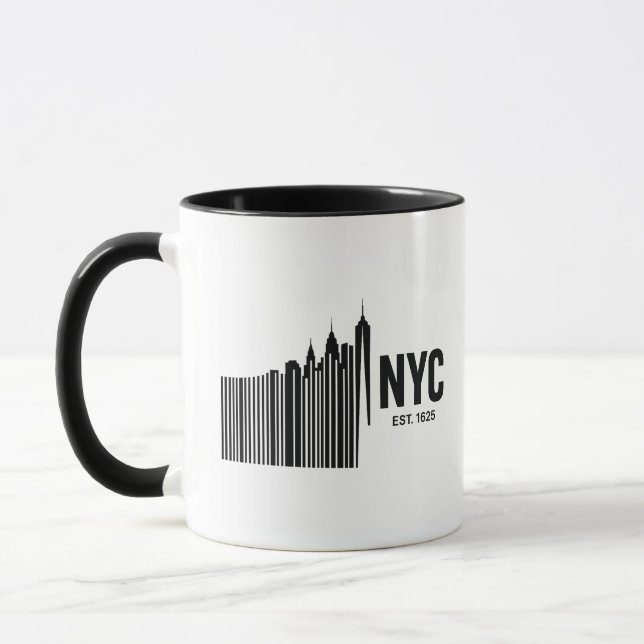 Minimalistisches NYC-Barcode-Skyline-Design Tasse (Links)