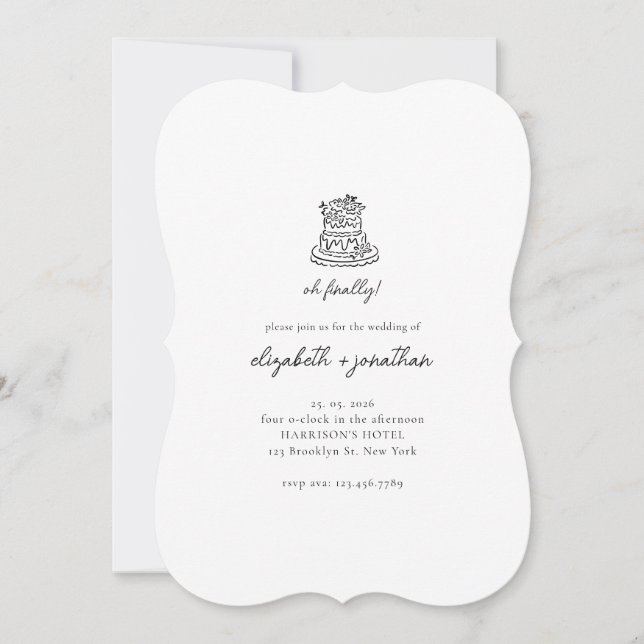 Minimalistisches Oh Endlich Skript Hochzeit Einladung (Vorderseite)