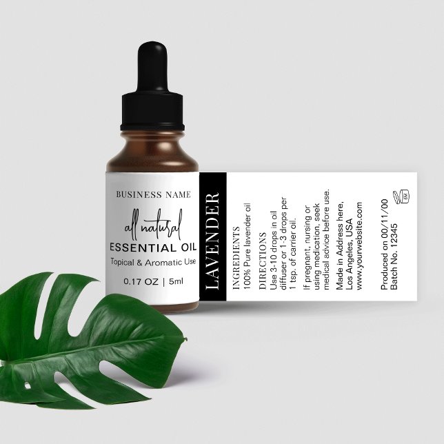 Minimalistisches Ölabtropfen (Minimalist black and white essential oil dropper bottle label design)