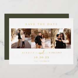 Minimalistisches Olive Green Foto Save the Date Folieneinladung