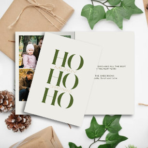 Minimalistisches Olive Green "HO HO HO HO" Foto We Feiertagskarte
