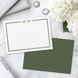 Minimalistisches Oliven Grün Zwei-Rahmen-Monogramm Mitteilungskarte