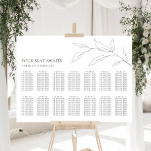 Minimalistisches Olivenblatt Hochzeit 14 Tafelsitz Poster