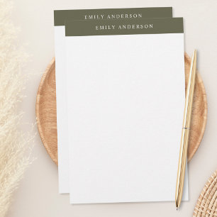 Minimalistisches Olivgrün Elegantes Monogramm Briefpapier