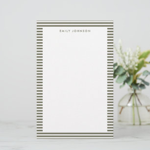Minimalistisches olivgrün gestreiftes Monogramm Briefpapier