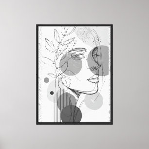 Minimalistisches One Line Art Portrait mit botanis Leinwanddruck