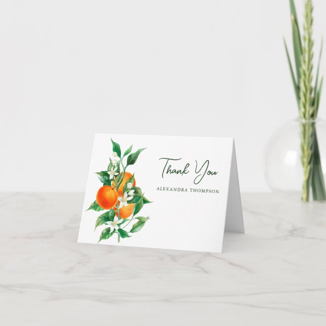 Minimalistisches Orange Frucht Botanisches Brautpa Dankeskarte (Vorderseite)