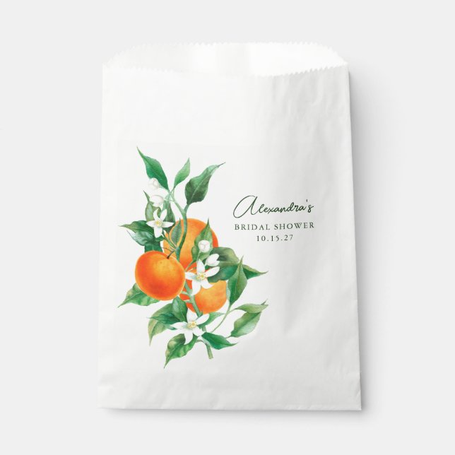Minimalistisches Orange Frucht Botanisches Brautpa Geschenktütchen (Vorderseite)
