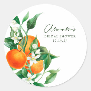 Minimalistisches Orange Frucht Botanisches Brautpa Runder Aufkleber
