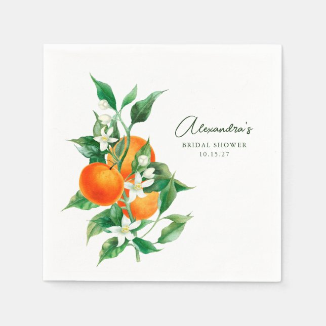 Minimalistisches Orange Frucht Botanisches Brautpa Serviette (Vorderseite)