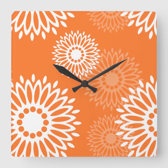 Minimalistisches Orange Mandala Geometrisches Must Quadratische Wanduhr (Vorderseite)