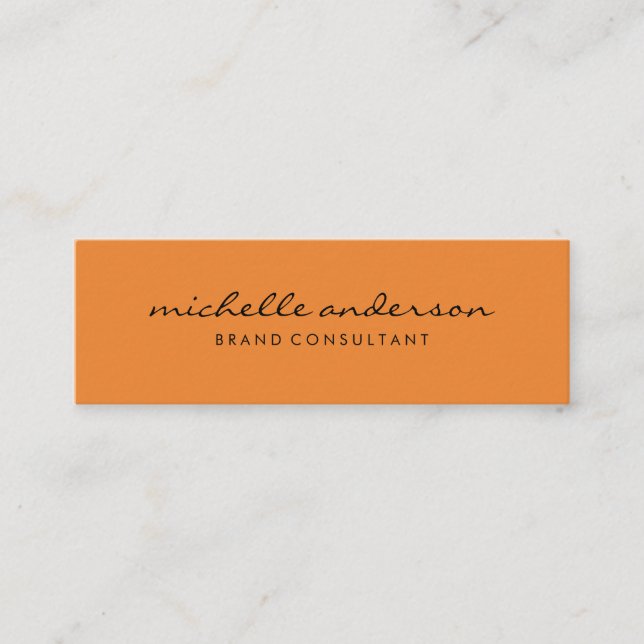 Minimalistisches Orange mit kursivem Text Mini Visitenkarte (Vorderseite)