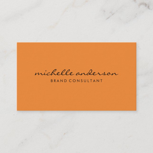 Minimalistisches Orange mit kursivem Text Visitenkarte (Vorderseite)