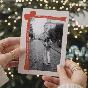 Minimalistisches orangefarbenes Band Retro-Weihnac Feiertagskarte